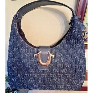 TRUE RELIGION DENIM LOGO PRINTED SHOULDER HOBO HANDBAG NEW WITH TAGS